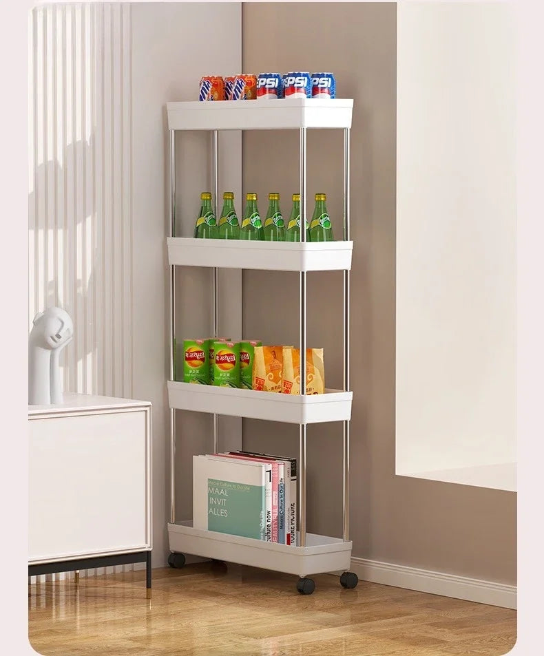 2025Bathroom Storage Rack With Wheels, 4 Layer Rolling Utility Cart, Bathroom Storage Organizer, Multi-purpose Utility Cart