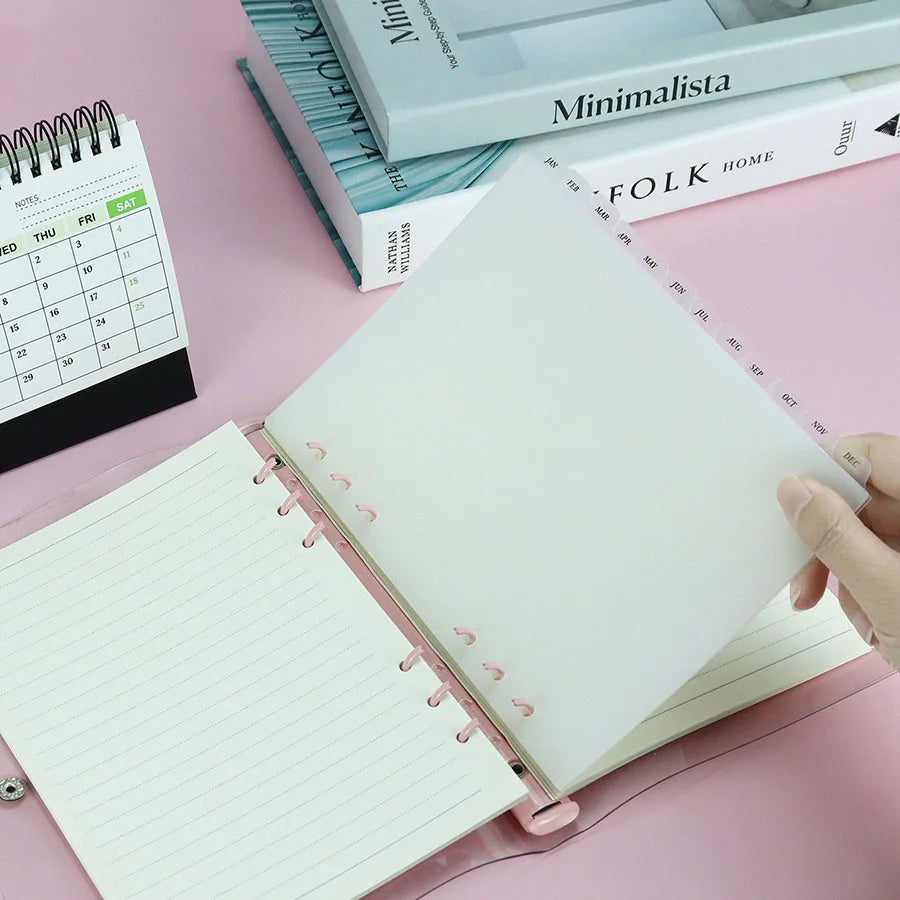 A5 A6 12pcs Frosted Devides With Monthly Tag, High Transparency PP Material Loose Leaf Baffle Board, Binder Notebook Index Pages