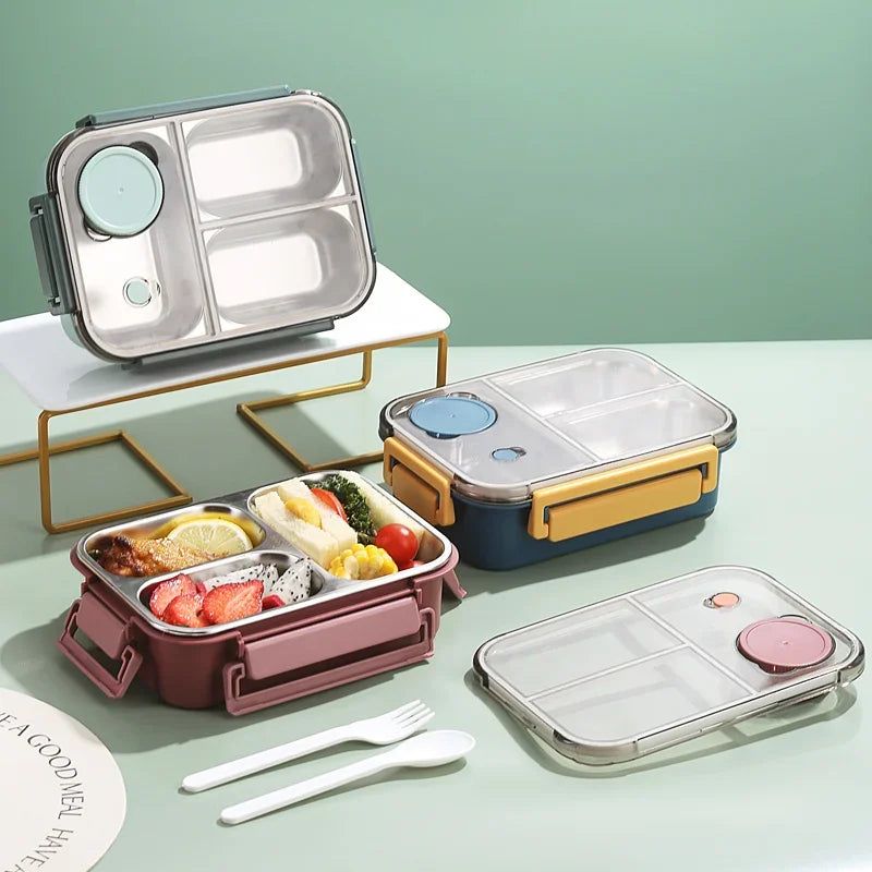 Stainless Steel Divided Bento Box with Tableware for Adults Kids Students Portable Lunch Box Leakproof Food Storage Containers