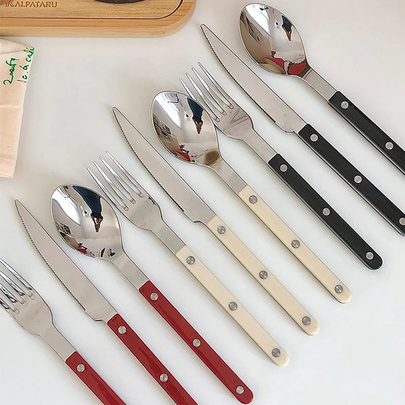 304 Stainless Steel Tableware 4 Pcs Set, Household Knife Fork Dessert Spoon, Restaurant Cutlery Sets with Stylish Designs